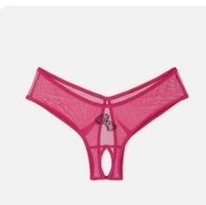Pink Mesh Thong with Heart shape Handcuff Detail XS